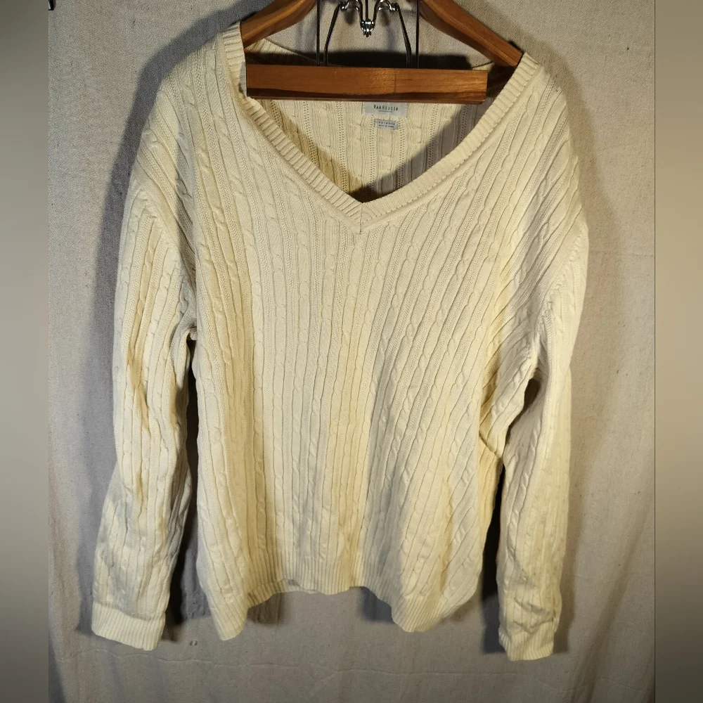 Woman's cream v neck XXL Van Heusen lightweight knit style sweater great shape - Picture 1 of 5